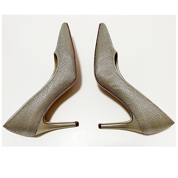 Enzo Angiolini NWOB Gold Leather Pointed Toe Pumps With Metallic Mesh Overlay 7M - Picture 6 of 10
